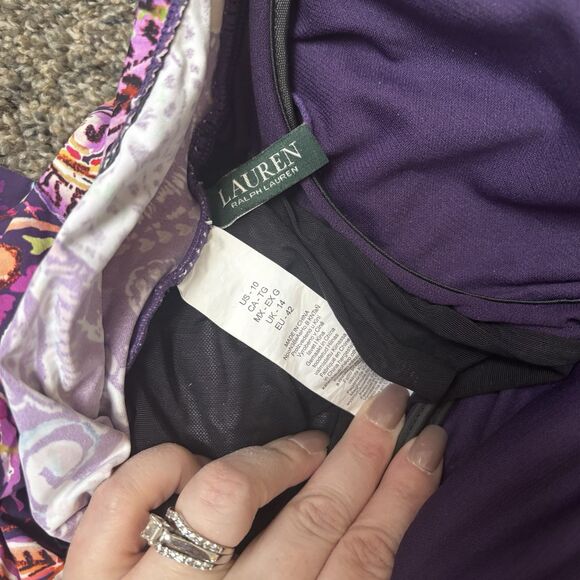 Lauren By Ralph Lauren’s Women’s Purple Paisley One Piece Swim Suit Size 10 - Picture 8 of 9